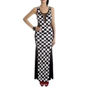 Cameo Women's Dress Maxi Dress Black Checker Mesh Inset Contour Tank Sexy